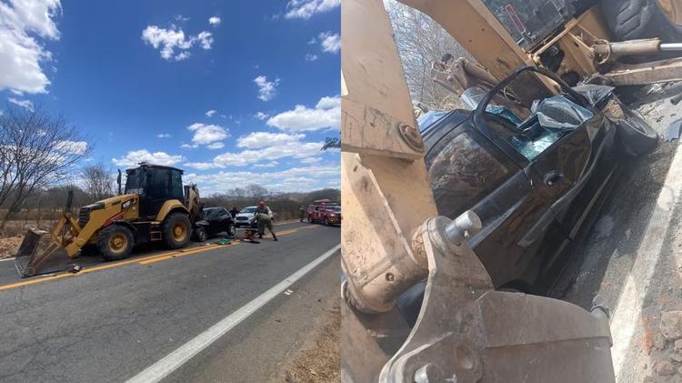 Irmãos gêmeos morrem após carro colidir com retroescavadeira em estrada no Ceará