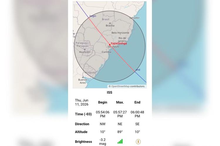 Estação Espacial Internacional poderá ser vista a olho nu em diversas cidades brasileiras nesta quinta-feira