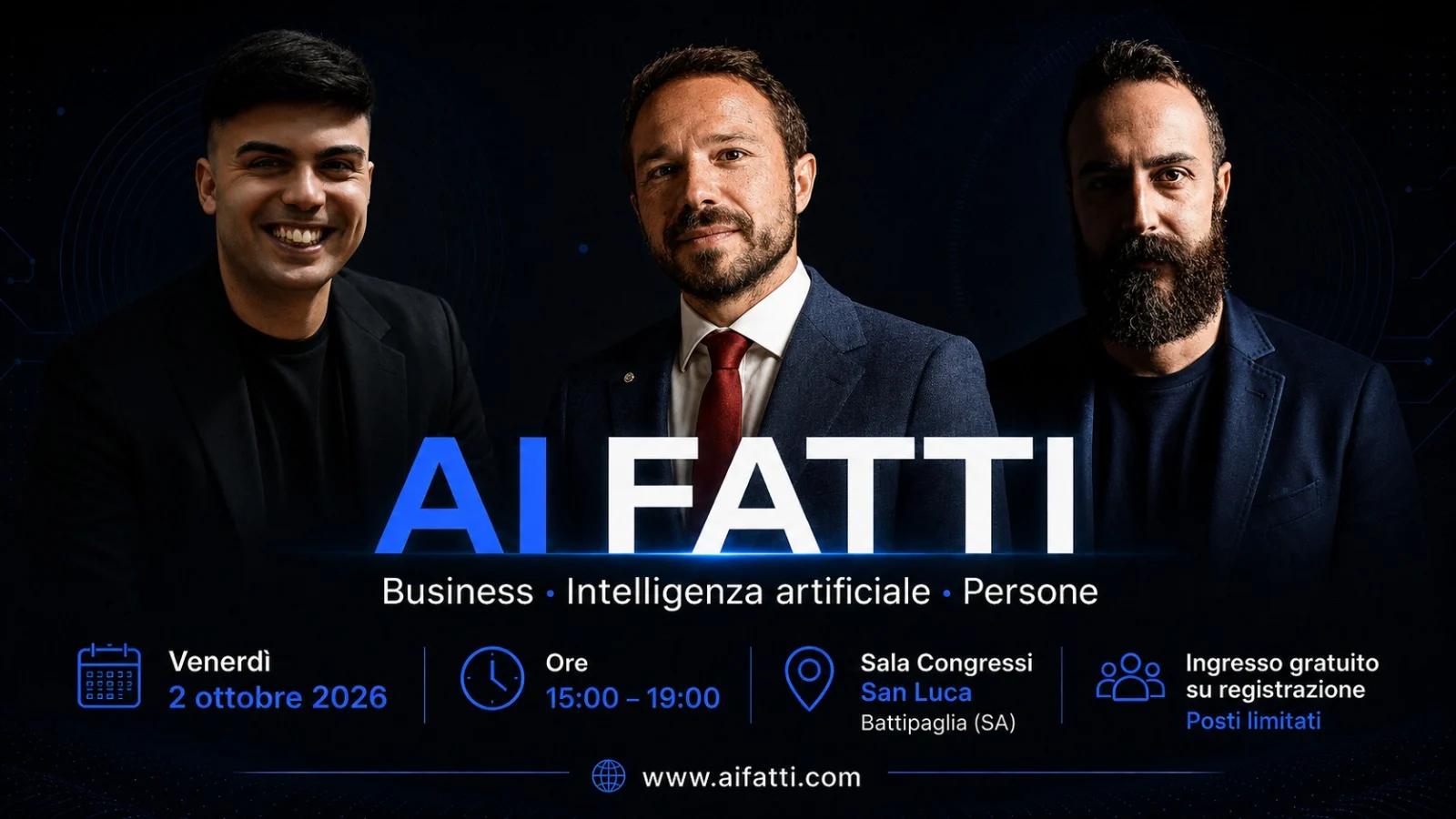 Il 2 ottobre arriva AI FATTI: Monetti e Piccolo portano a Battipaglia l’AI alla prova dei fatti, con relatori e partner di assoluto valore