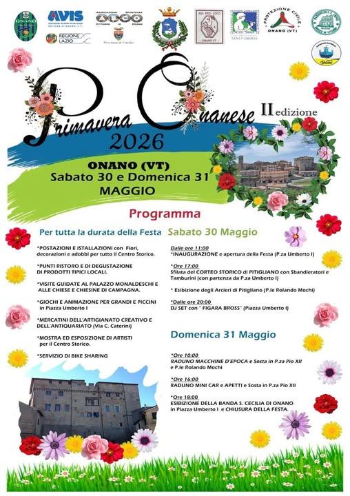🌸 Primavera Onanese 2026 – II Edizione 🌸 Il borgo di Onano torna a riempirsi dei colori e dei profumi della primavera...