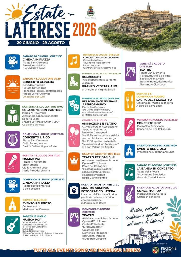 🎭☀️ ESTATE LATERESE 2026 ☀️🎶 L’estate a Latera si riempie di magia, musica e tradizioni! ❤️✨ Dal 20 giugno al 29 agost...