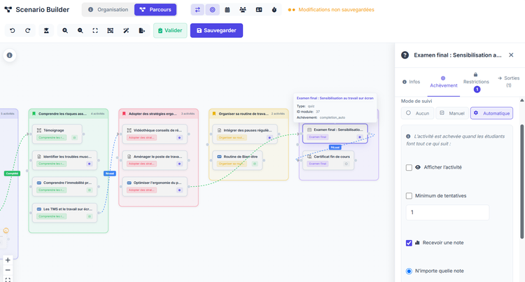 Scenario Builder cours Moodle vue Parcours