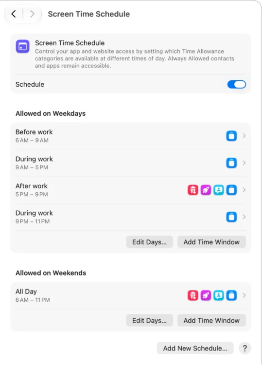 a screen time schedule on macos