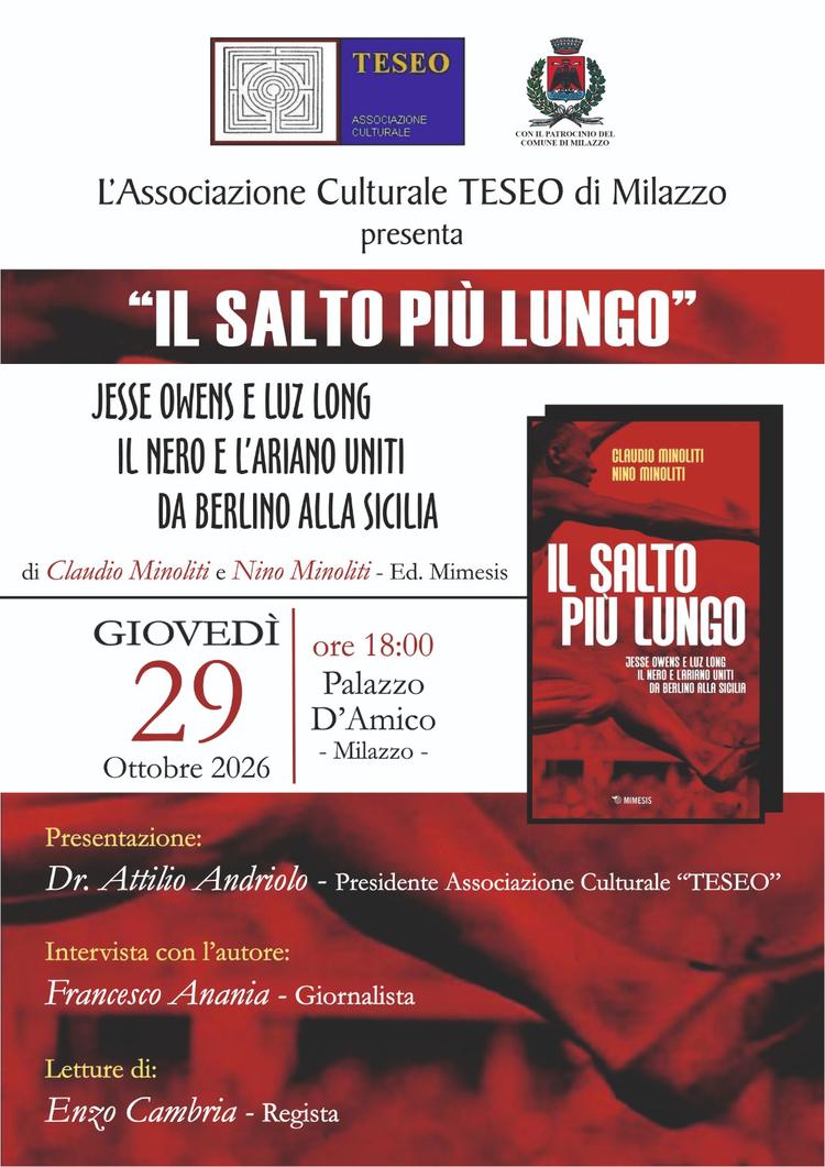 Giovedì 29 ottobre alle 18 a Palazzo D’Amico la presentazione del libro “Il salto più lungo”