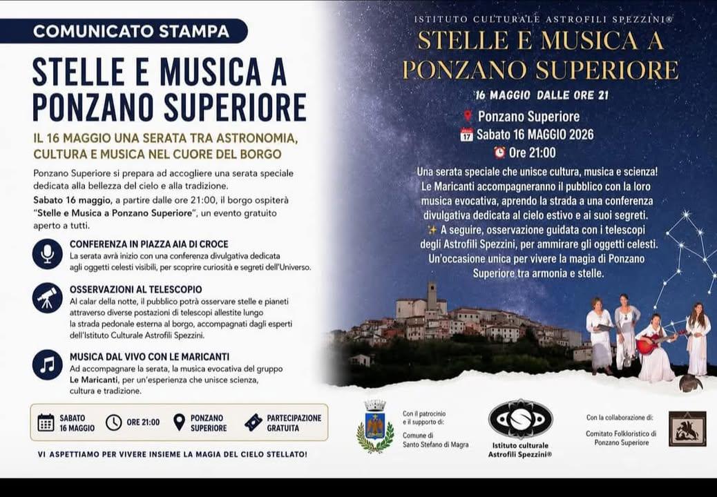Questo sabato a Ponzano Superiore! Serata tra astronomia, cultura e musica nel cuore del borgo. 📍Ponzano superiore 📅Sa...