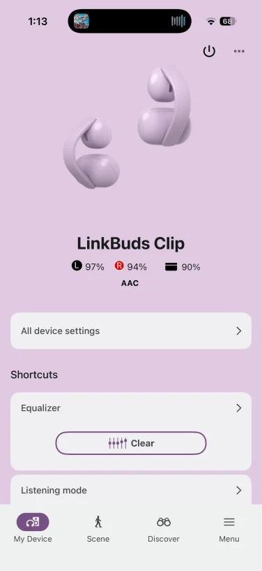 home page of sony companion app
