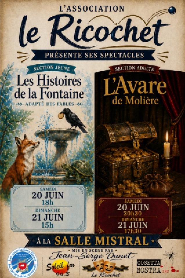 REPRÉSENTATIONS DE FIN D’ANNÉE POUR L’ATELIER THÉÂTRE LE RICOCHET À SAINT MARTIN DE CRAU LES 20 ET 21 JUIN 2026
