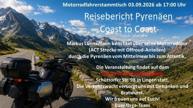 POL-EL: Lingen - Motorradfahrerstammtisch am 3. September 2026