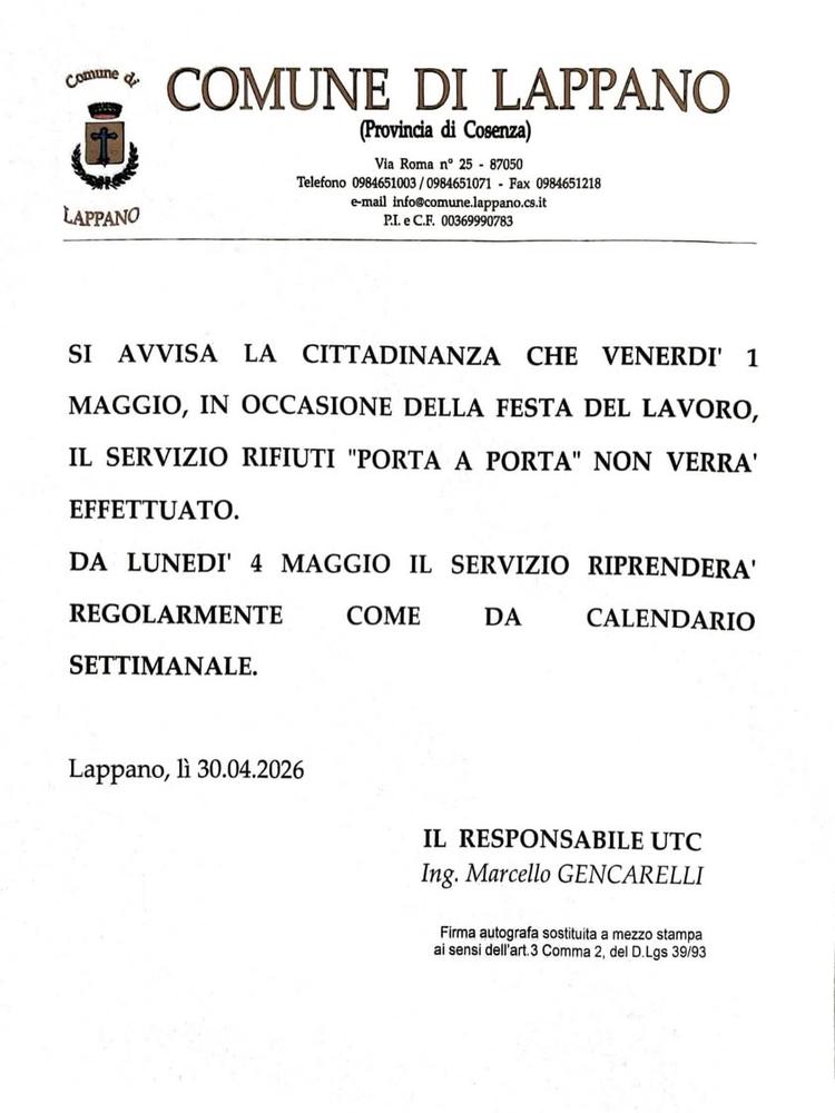 Comune di Lappano Posted