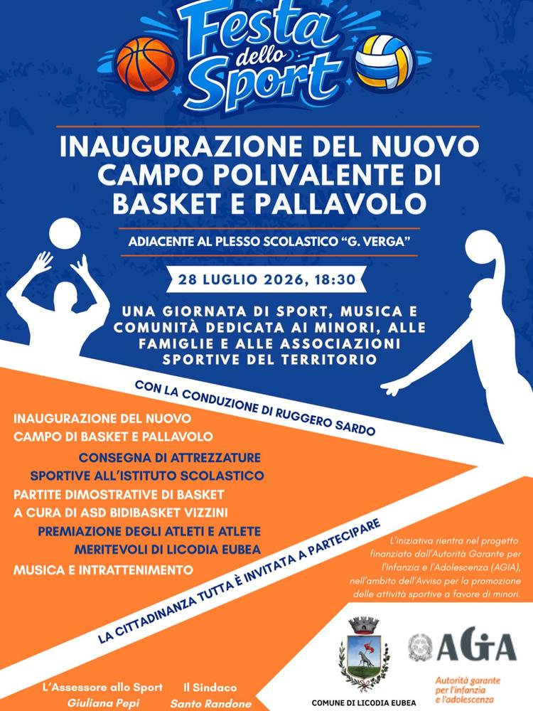 🌟🏀🏐 Il Comune di Licodia Eubea invita tutta la cittadinanza a partecipare alla 𝐅𝐞𝐬𝐭𝐚 𝐝𝐞𝐥𝐥𝐨 𝐒𝐩𝐨𝐫𝐭 che s...