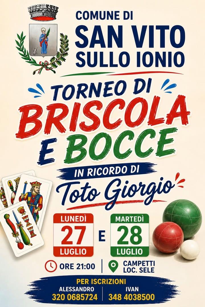Il 27 e 28 luglio due serate di sana convivialità ricordando con affetto Toto Giorgio 🫂 Per info e iscrizioni:  Alessan...