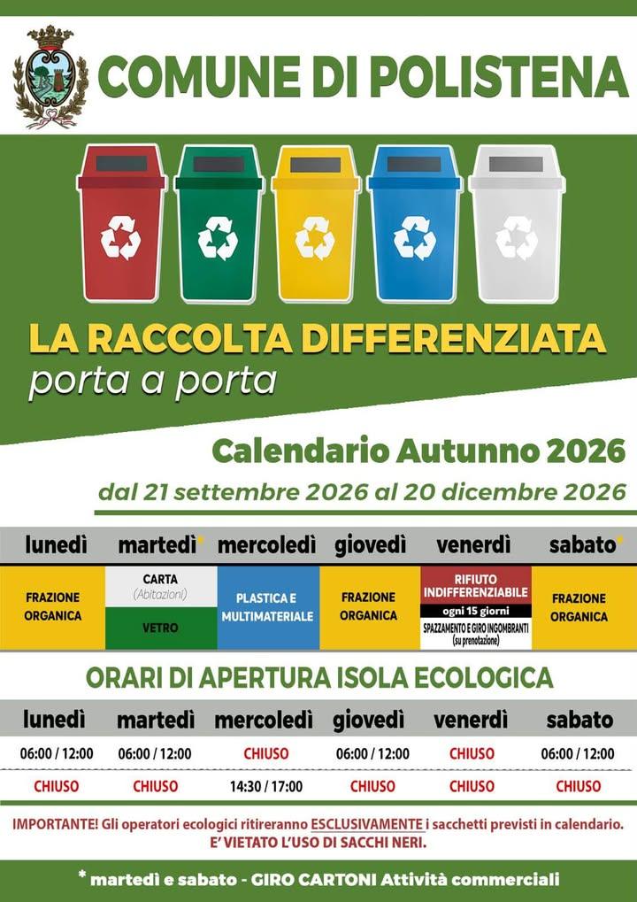 RACCOLTA DIFFERENZIATA ♻️ Calendario autunnale con inizio da lunedì 21 settembre. Tranne che per la settimana a cavallo...