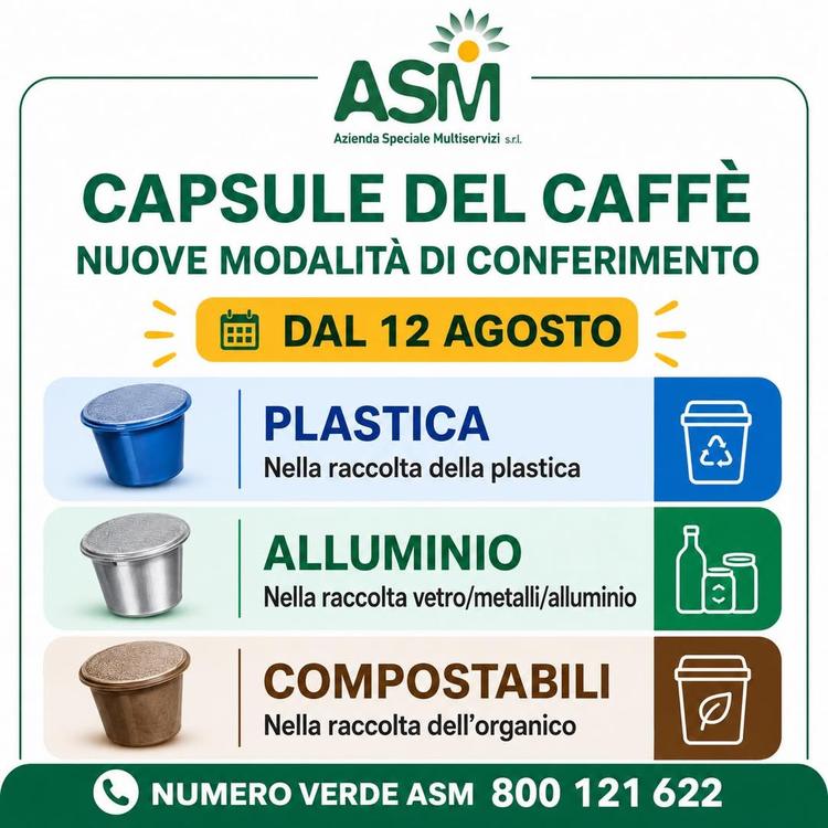 ☕ Cambiano le modalità di conferimento delle capsule del caffè. Da oggi dovranno essere differenziate in base al materia...