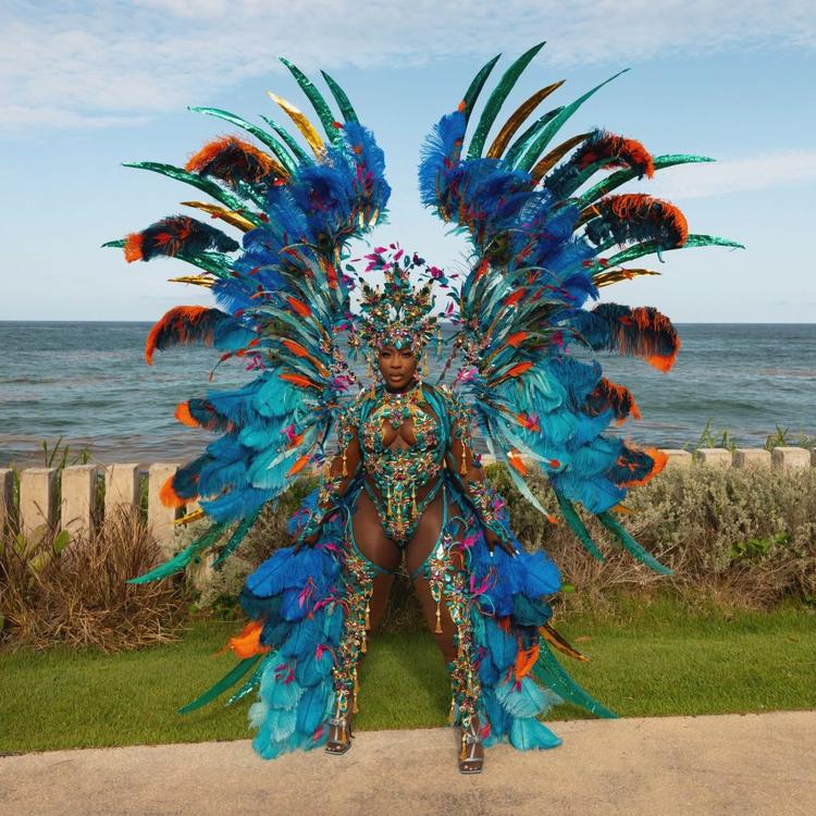 Dancehall singer Spice in a Lauren Austin original costume at Crop Over 2026. (Lauren Austin Instagram image)