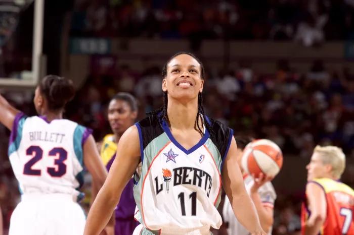 New York Liberty player Teresa Weatherspoon basks in the love from the crowd during the inaugural WNBA All-Star Game in 1999. 