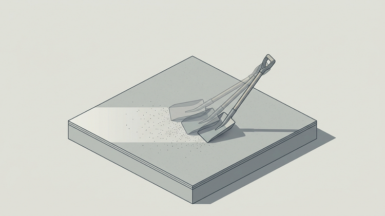 A poured concrete floor that a shovel will not get through, no matter how it is angled.