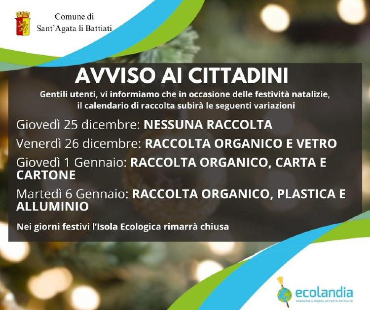 Variazioni Calendario Raccolta Differenziata per le Festività Natalizie