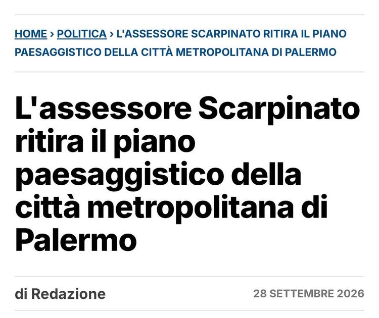 Apprendiamo con soddisfazione la notizia del ritiro del Piano Paesaggistico dell’ambito provinciale di Palermo da parte...