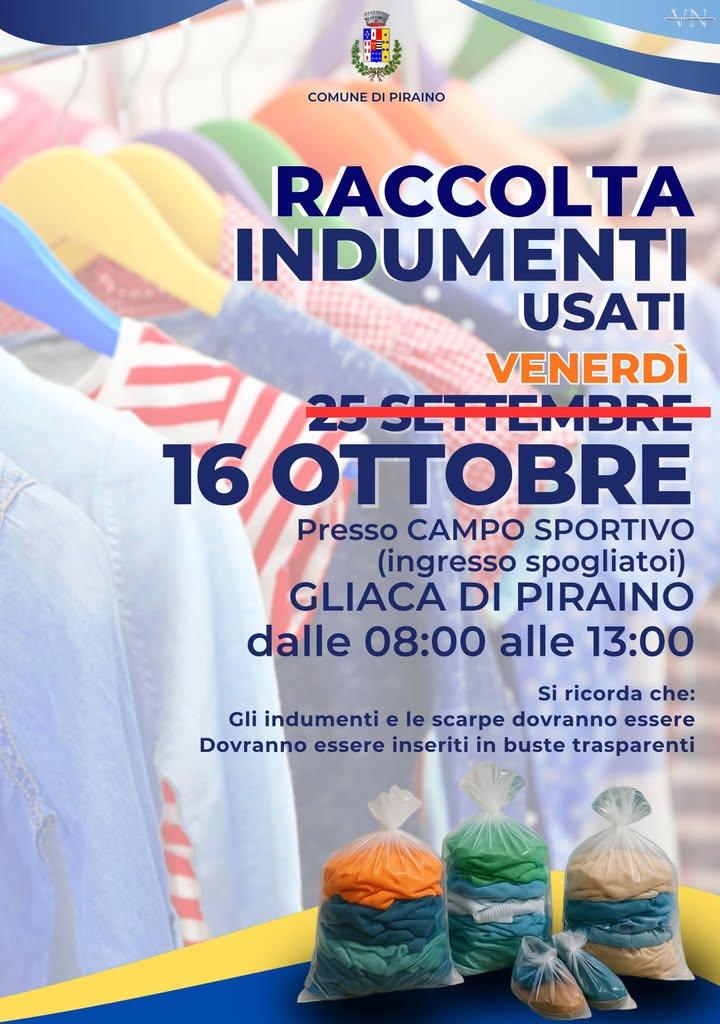 📌Si comunica che la giornata di raccolta degli indumenti usati, inizialmente prevista per venerdì 25 settembre, è stata...