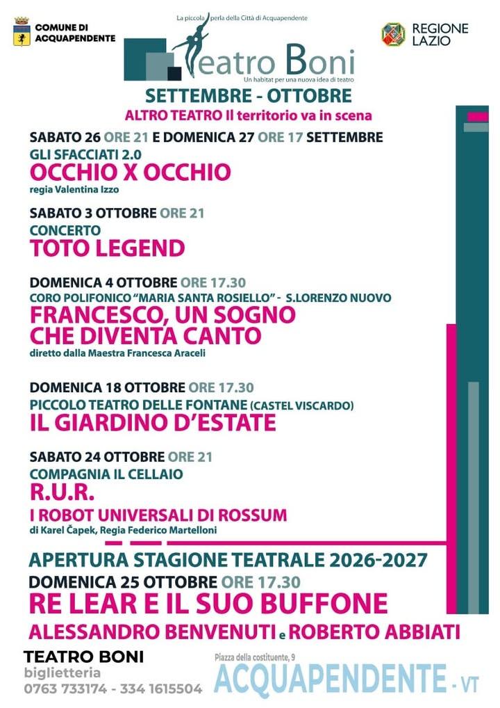 🎭Settembre e Ottobre al Teatro Boni 🎭