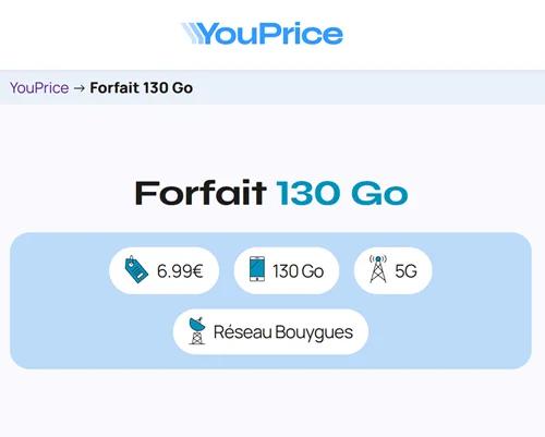 🔥 Youprice (Bouygues), forfait illimité/130Go à 7€/mois