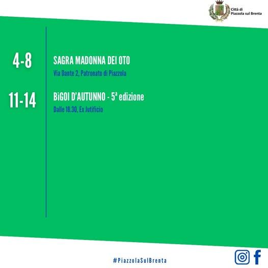 🗓️ Gli eventi di questa seconda settimana di Settembre a📍Piazzola sul Brenta! #bigoid’autunno #viviilparco2026 #sagra...