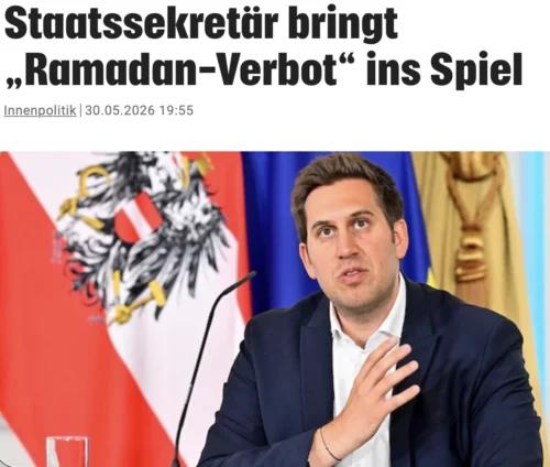 Lässt in den Kronenzeitung aufhorchen. Staatssekretär Alexander Pröll bringt ein Ramadan-Verbot für Kinder an Schulen ins Spiel. Foto: Screenshot Zur-Sache/krone.at