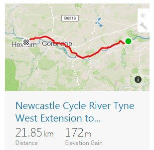 Route overview of the Extension Cycle along River Tyne West to Hexham