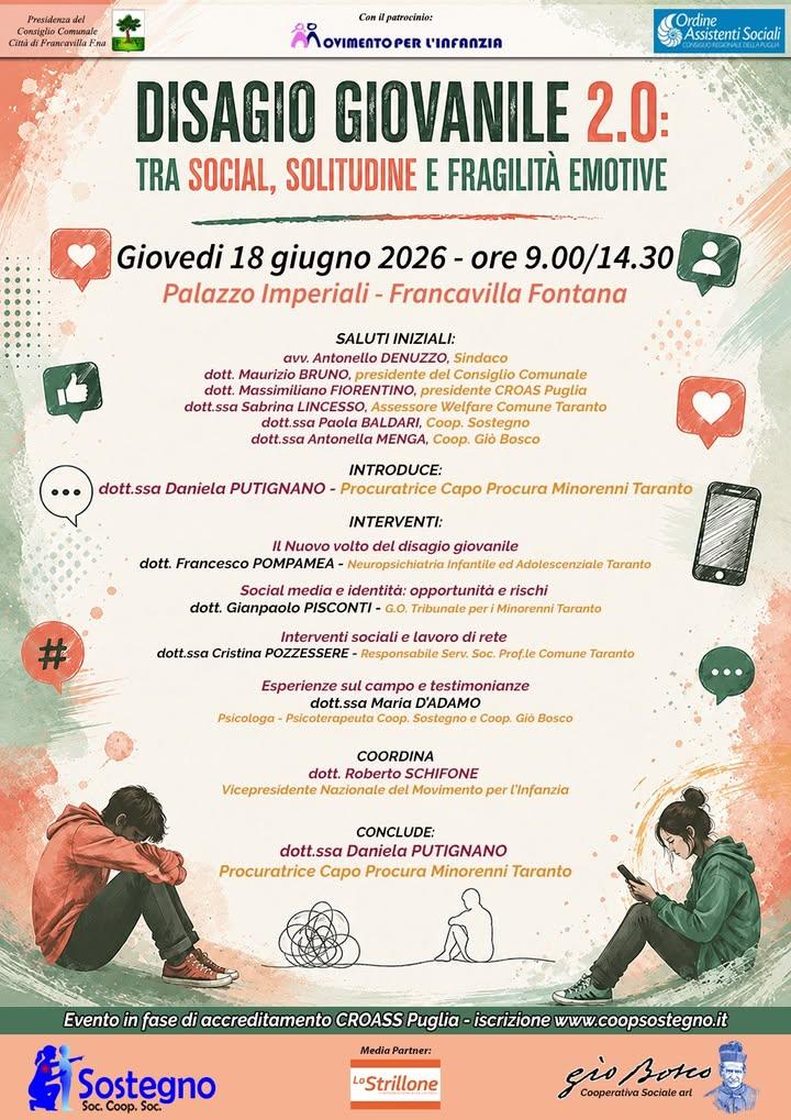 “Disagio Giovanile 2.0: tra social, solitudine e fragilità emotive” Un confronto istituzionale e multidisciplinare sul b...