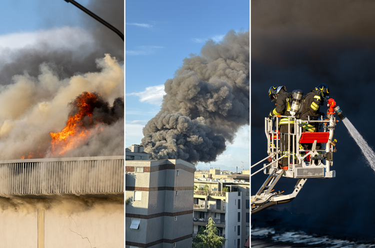 Vasto incendio in un deposito Bartolini di Milano, esplosioni e fumo