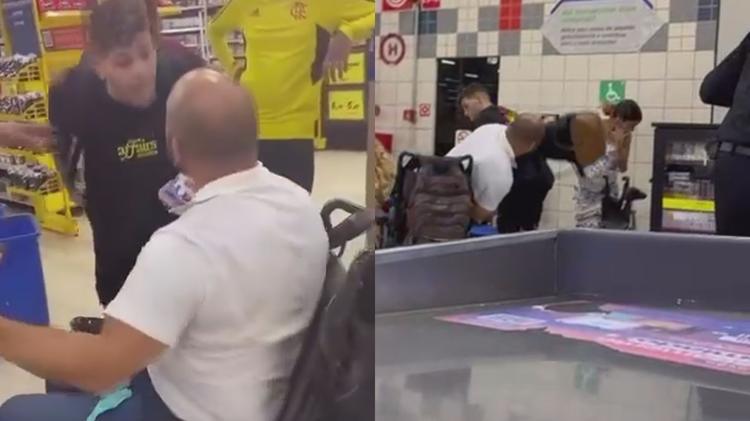 Briga entre clientes de supermercado gera confusão com troca de agressões e ofensas homofóbicas; VÍDEO
