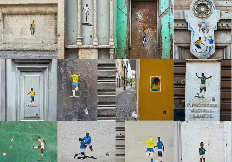 Santos lança rota cultural com 19 obras de Pelé; crianças caçam pinturas como figurinhas