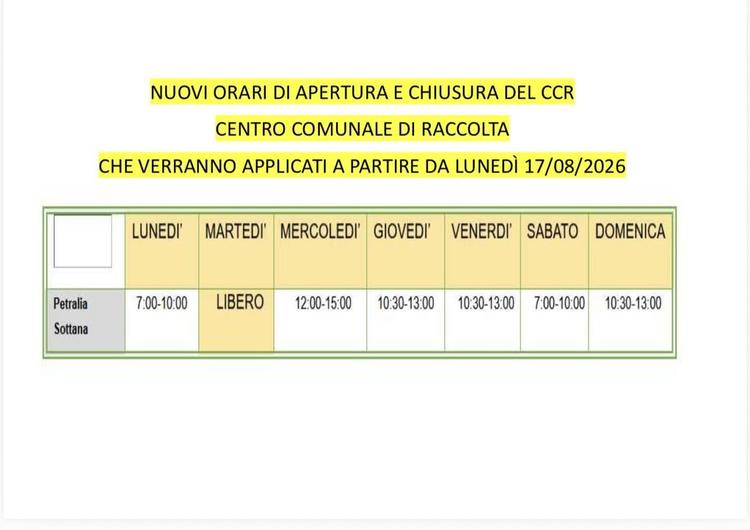 🔔AVVISO🔔  Si comunicano nuovi orari di apertura CCR a partire da lunedì 17 agosto 2026  ⤵️