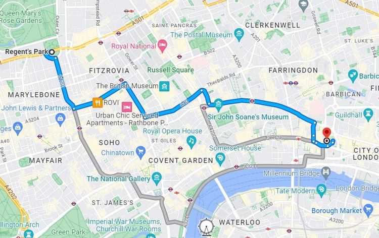 Part 1 of the Central London Route 30.5KM Cycle starting at Regent's Park towards St Paul's Cathedral. 