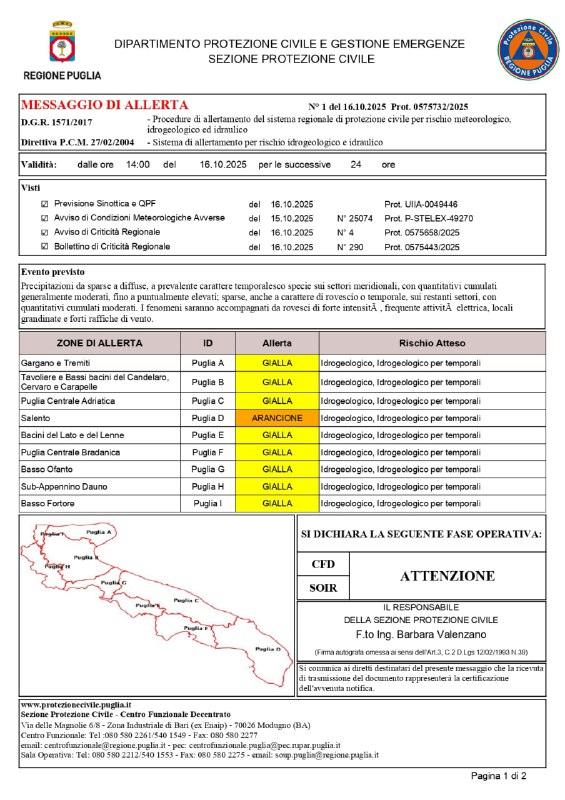 Diramata Allerta Arancione: https://protezionecivile.regione.puglia.it/
