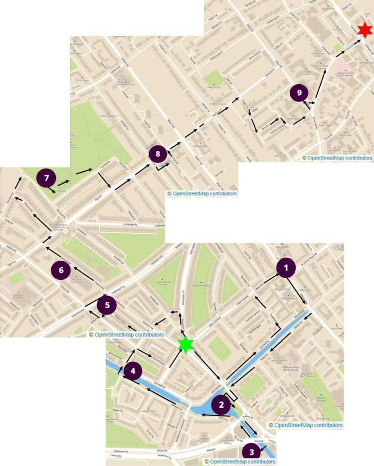 Route overview of the London Maida Vale, Little Venice & Abbey Road Studios Walk 
