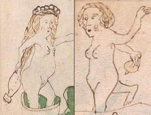 Frauendarstellungen im Voynich-Manuskript.Quelle: Brewer u. Lewis / Yale University Library