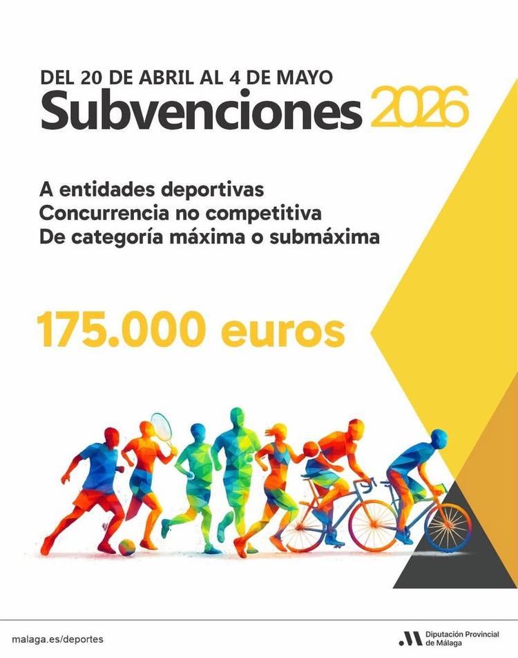 👟 La Diputación lanza la convocatoria de Málaga Compite para clubes deportivos, dotada con 175.000 euros 📌 El lunes 20...