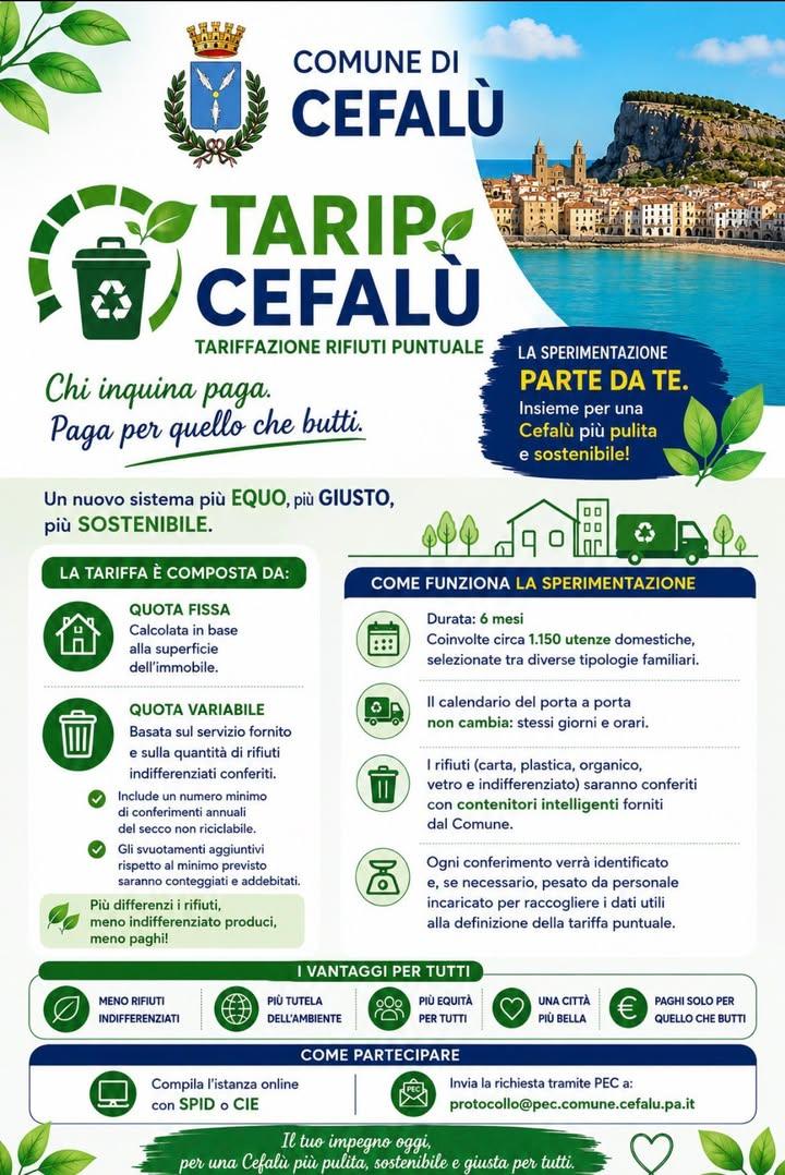 TARIP Cefalù: al via la sperimentazione della tariffazione puntuale dei rifiuti L’Amministrazione Comunale informa i cit...