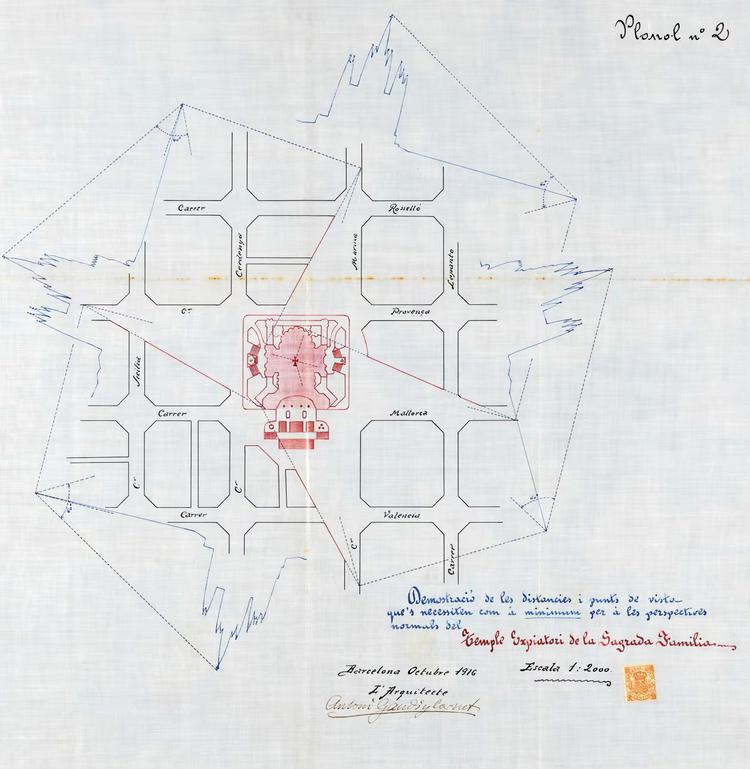 Fuente: Proyecto de la plaza estelada alrededor de la Sagrada, Arquitecto Antoni Gaudí. Octubre 1916. Archivo Municipal de Barcelona.