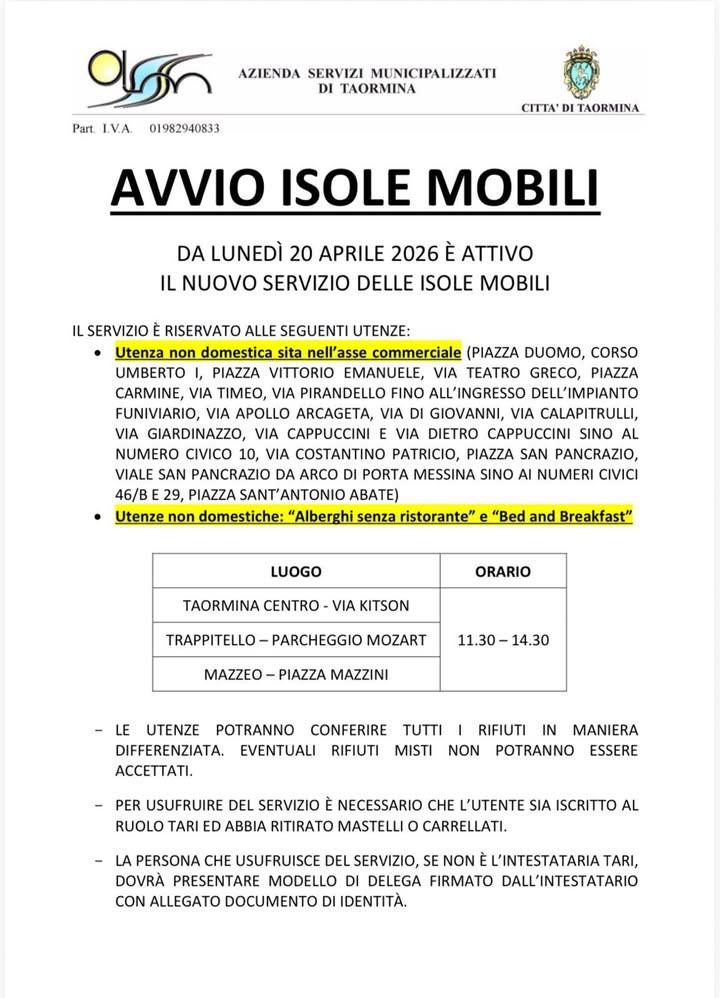 🔴 Nuovo servizio “ISOLE MOBILI” 🔴 🗓 Attivo da lunedì 20 aprile 2026 🕛 tutti i giorni, dalle 11.30 alle 14.30 Il serv...