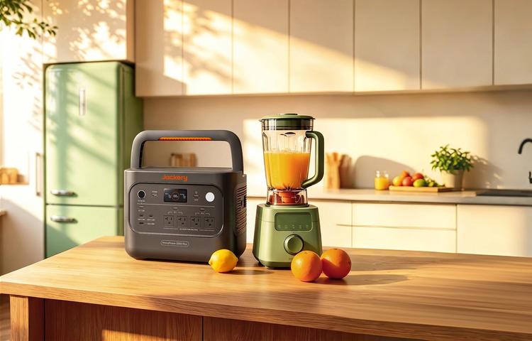 jackery homepower 2000plsu v2 on a kitchen counter with a blender