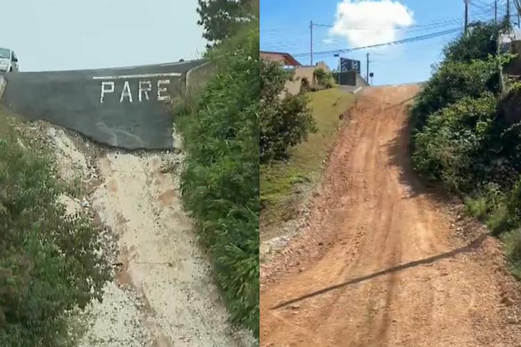 Rua 'paredão' no Paraná: prefeitura põe pedras soltas em via e diz que é para facilitar circulação; asfalto depende de licitação