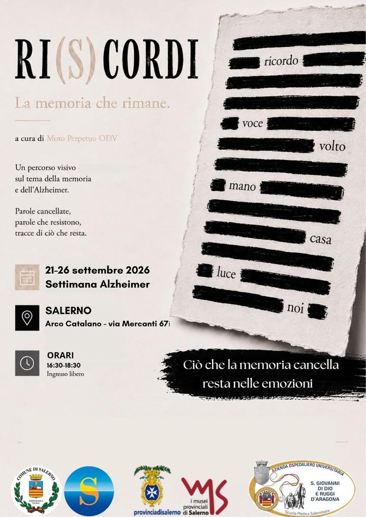 📍 Dal 21 al 26 settembre nell'ambito della Settimana dell'Alzheimer, "Ri(s)cordi. La memoria che rimane", all'Arco Cata...