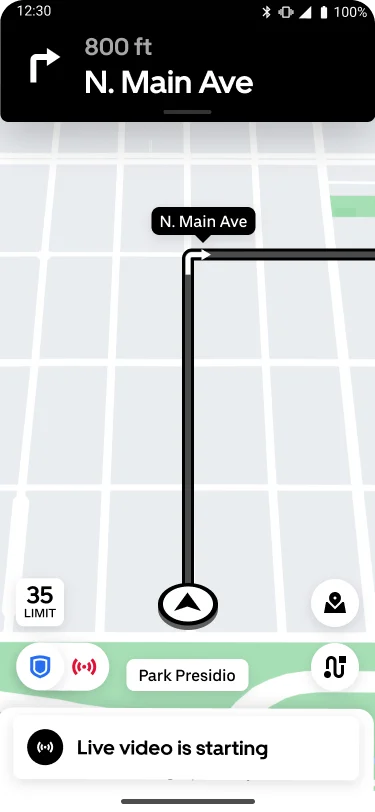 A screenshot of an Uber trip from the driver's perspective.
