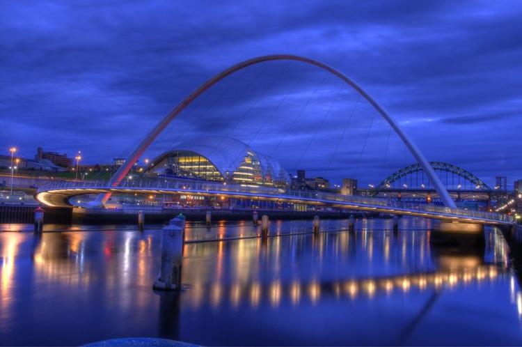 River Tyne from the Quayside on the Newcastle side of the river at dusk