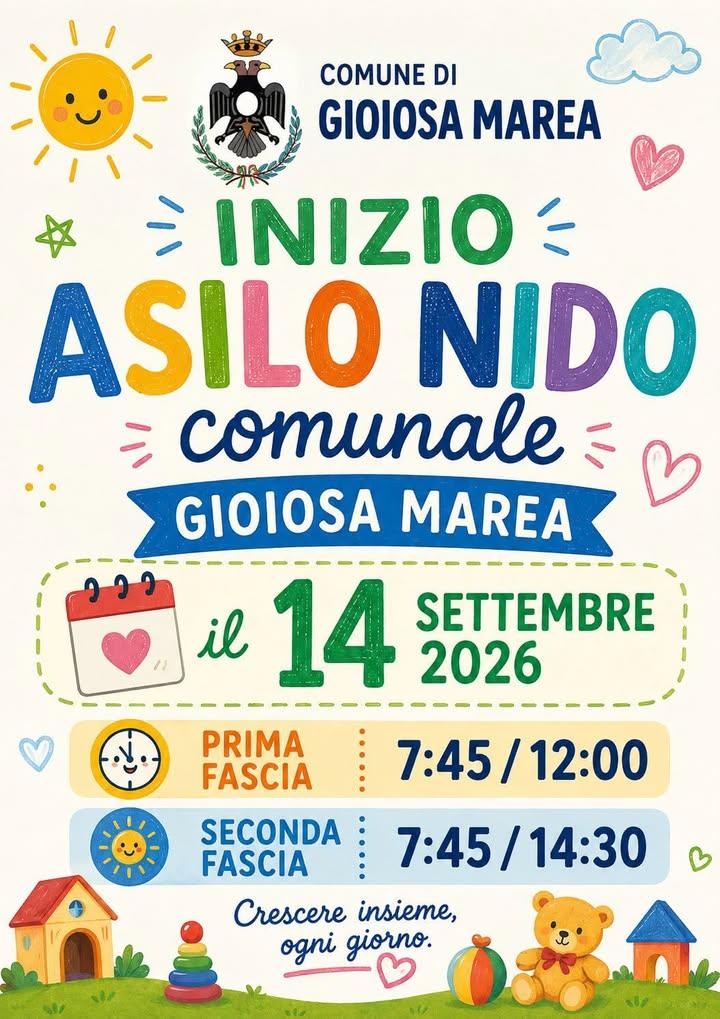 🌈 SI RIPARTE! 💛 Il 14 settembre 2026 riprende l’attività dell’Asilo Nido Comunale di Gioiosa Marea. 🧸✨ Un nuovo anno...