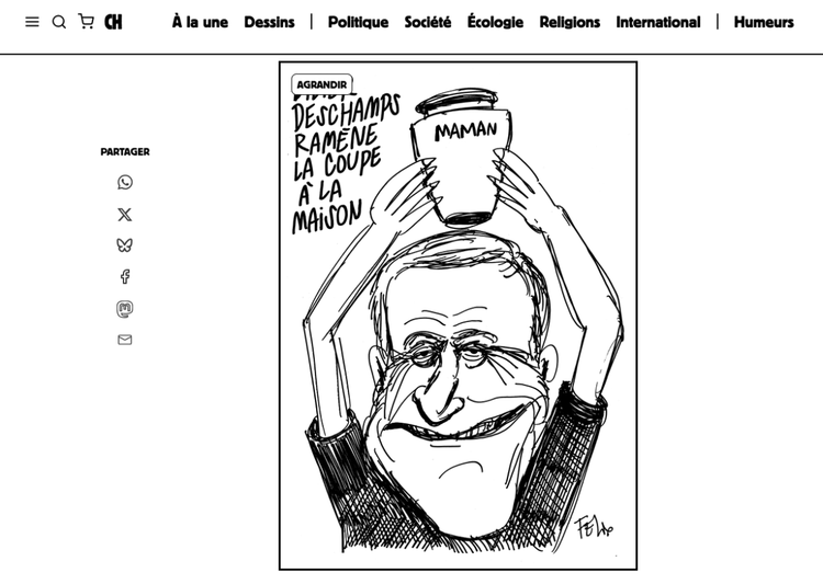 “Deschamps porta a casa la Coppa”, ma sono le ceneri della madre: bufera sulla vignetta di Charlie Hebdo