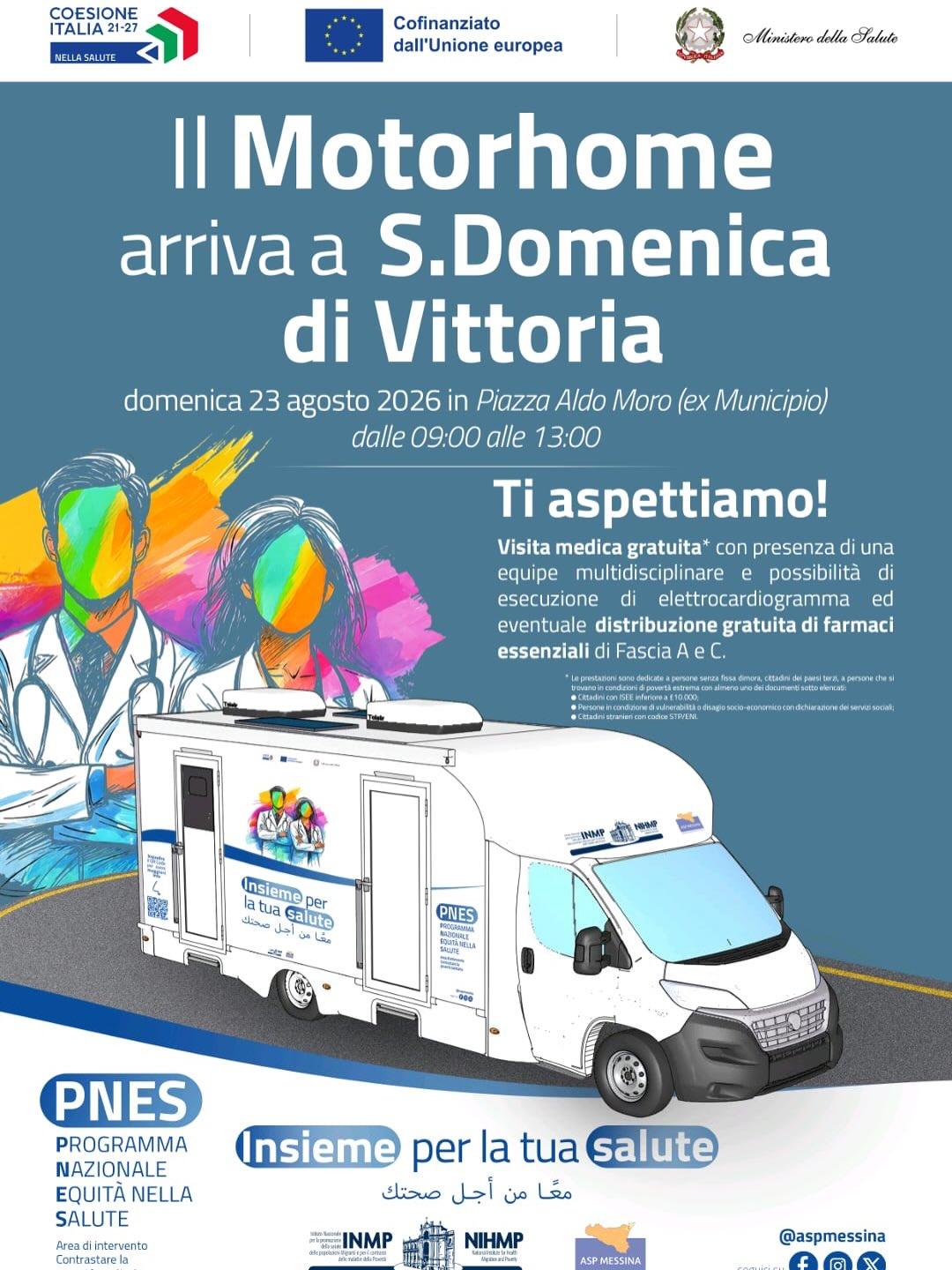 🩺 IL MOTORHOME DELLA SALUTE ARRIVA A SANTA DOMENICA VITTORIA! 📅 Domenica 23 agosto 2026 🕘 dalle ore 09:00 alle ore 13...