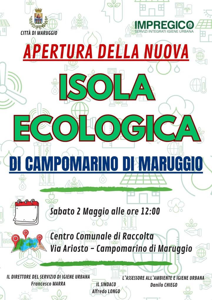 Apertura ufficiale della nuova isola ecologica di Campomarino 📅 Sabato 2 Maggio ⏰ Ore 12:00 📍 Centro Comunale di Racco...